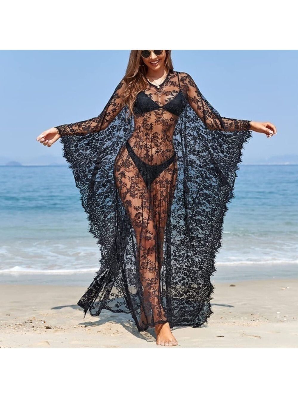 BEACH Cover Up Boho Lace Kimono Bikini Robe Swimsuit Bathing Suit Costume Role